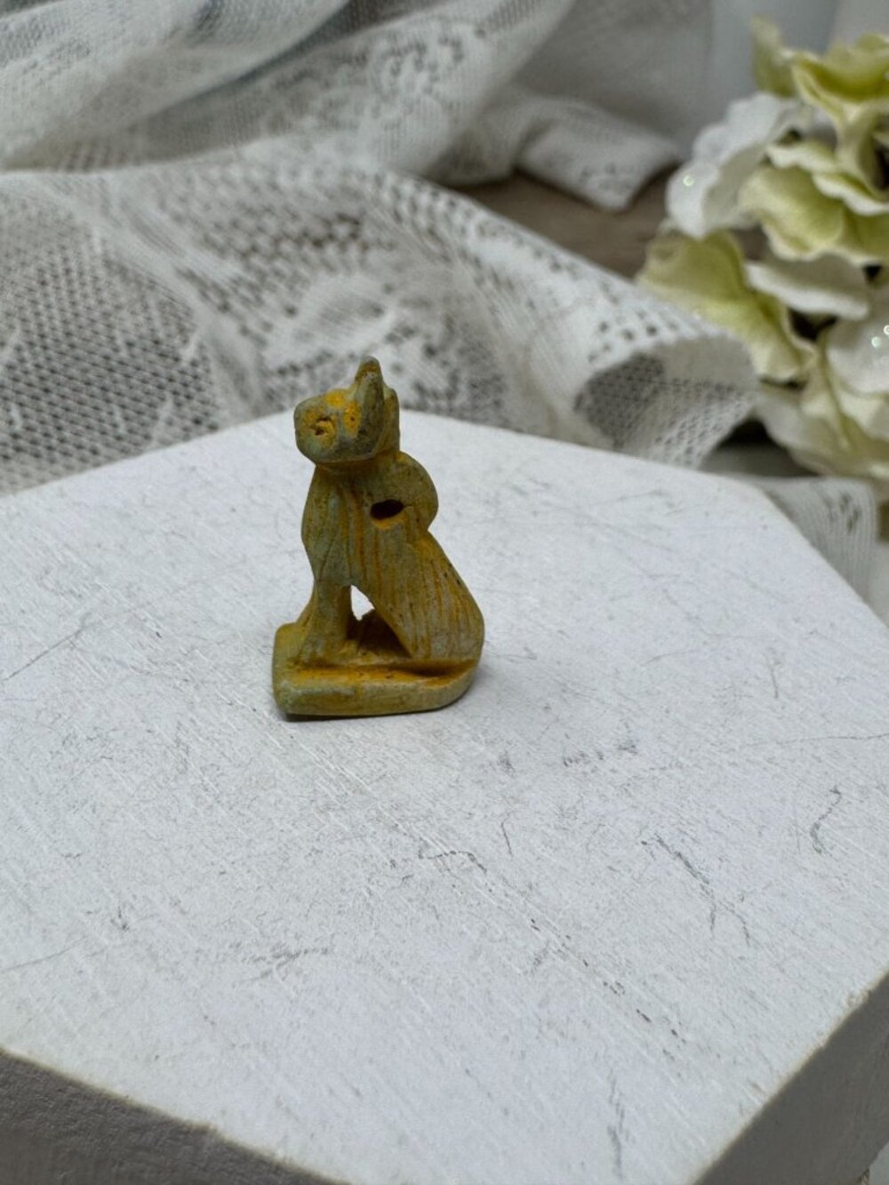 Bastet Small Vintage Egyptian Hand-Carved Stone Cat Figurine - Pendant 1"